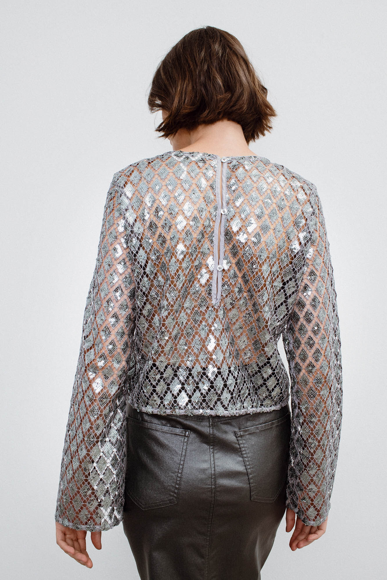 Metallic crochet top Women s T shirts and polo shirts Cortefiel
