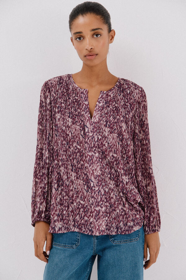Cortefiel Blusa plisada contraste Estampado blanco