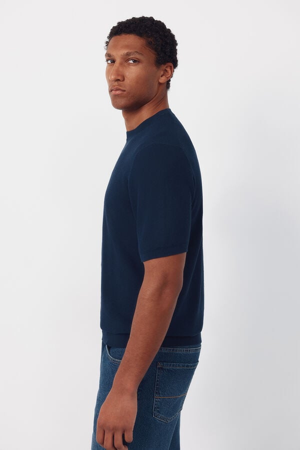 Cortefiel Basic short sleeve jersey T-shirt Navy