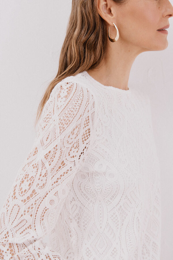 Cortefiel long sleeve guipure top White