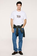 Selected T-shirt manga com estampa 100% algodão orgânico Branco