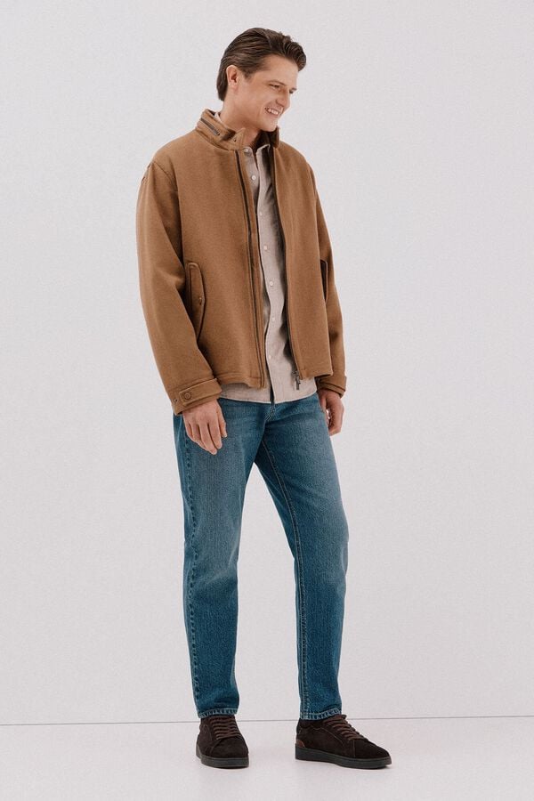 Cortefiel Flannel herringbone shirt Beige