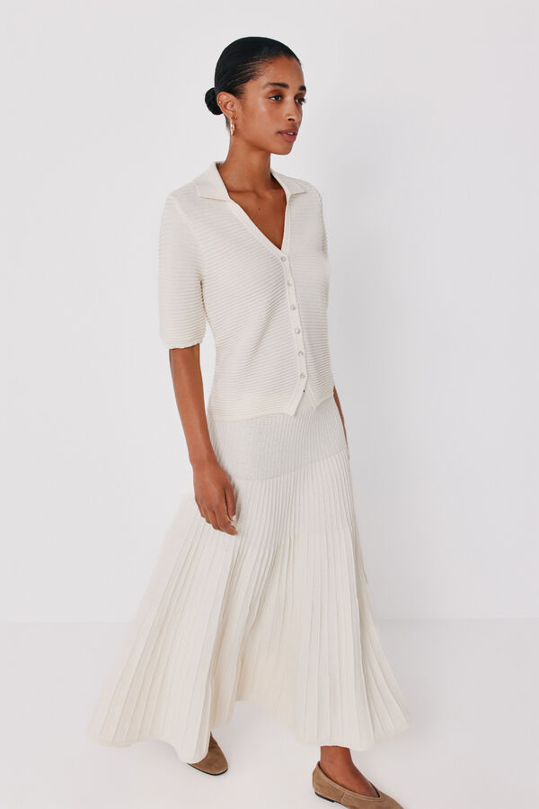 Cortefiel Knit midi skirt Ivory