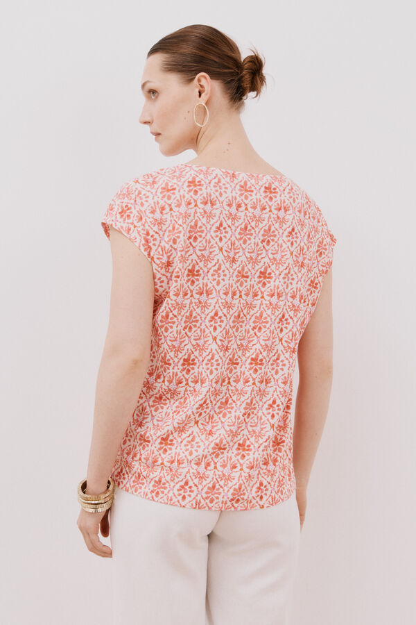Cortefiel V -shirt with lace detail Printed grey