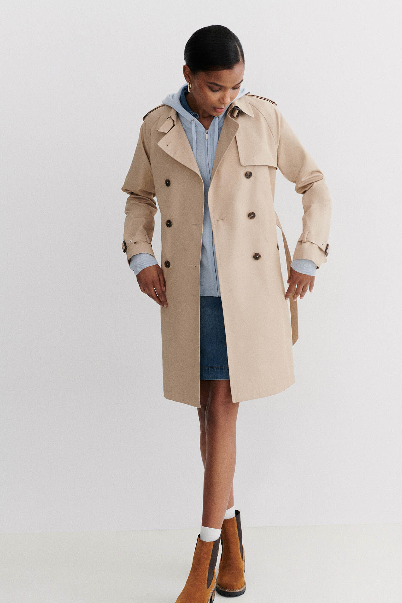 Belted midi trench coat Women s coats and parkas Cortefiel