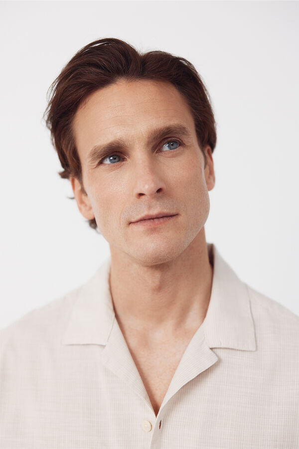 Cortefiel Camisa gola bowling manga comprida Tostado