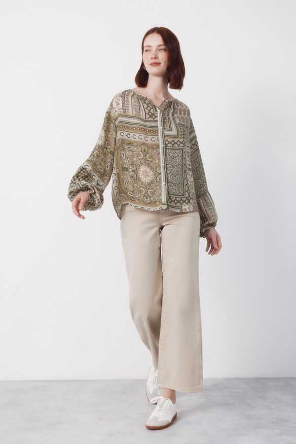 Cortefiel Printed blouse Kaki