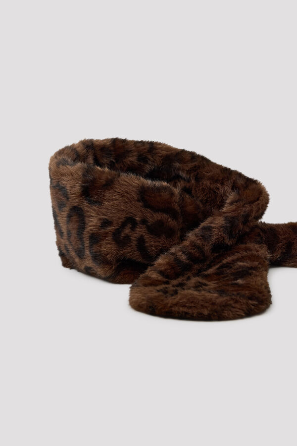 Cortefiel Faux fur scarf Printed brown