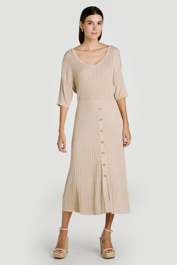 Vila Lurex ribbed knit midi skirt Beige