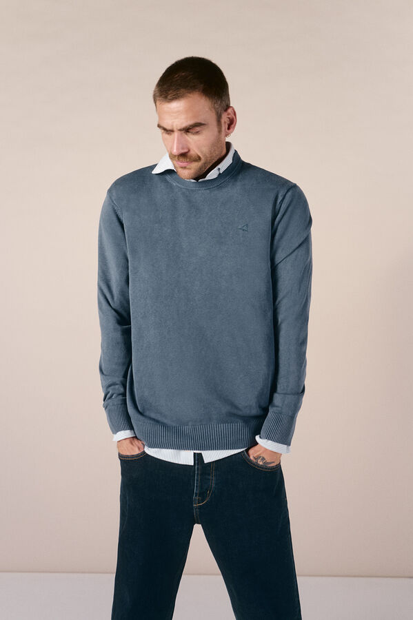 OOTO Washed cotton round neck jumper Blue