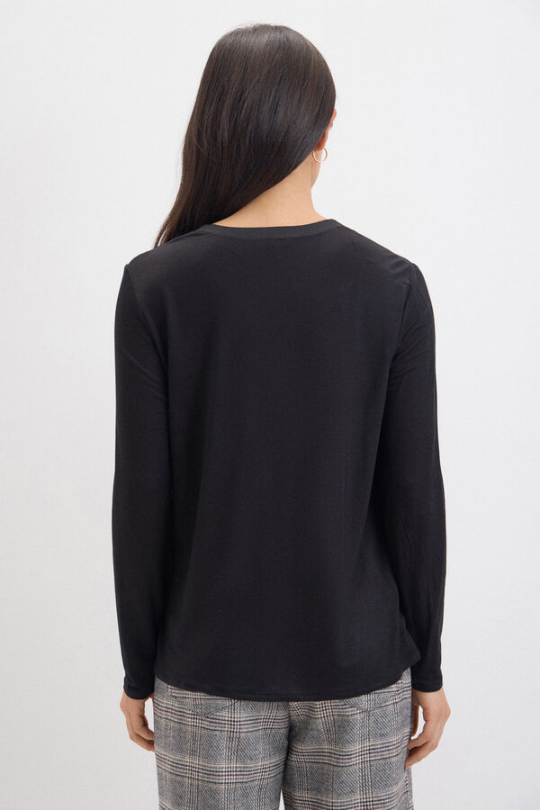 Cortefiel Top fluido con cuello mao Negro