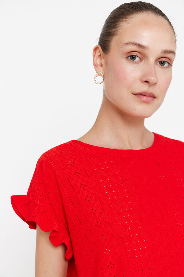 Cortefiel Jersey-knit T-shirt with openwork detail Red