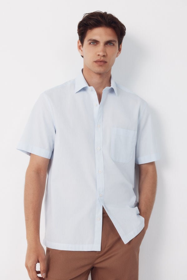 Cortefiel Striped short sleeve shirt Blue