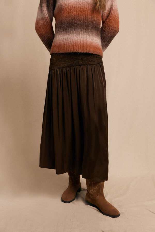 Slowlove Saia midi acetinada Castanho