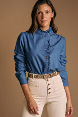 Polín Et Moi Camisa denim com babados Javiera Azul