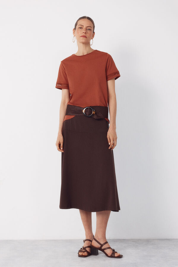 Cortefiel Hemstitch detail t-shirt Brown