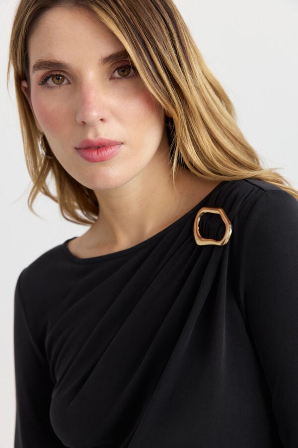 Vero Moda Top manga comprida com joia Preto