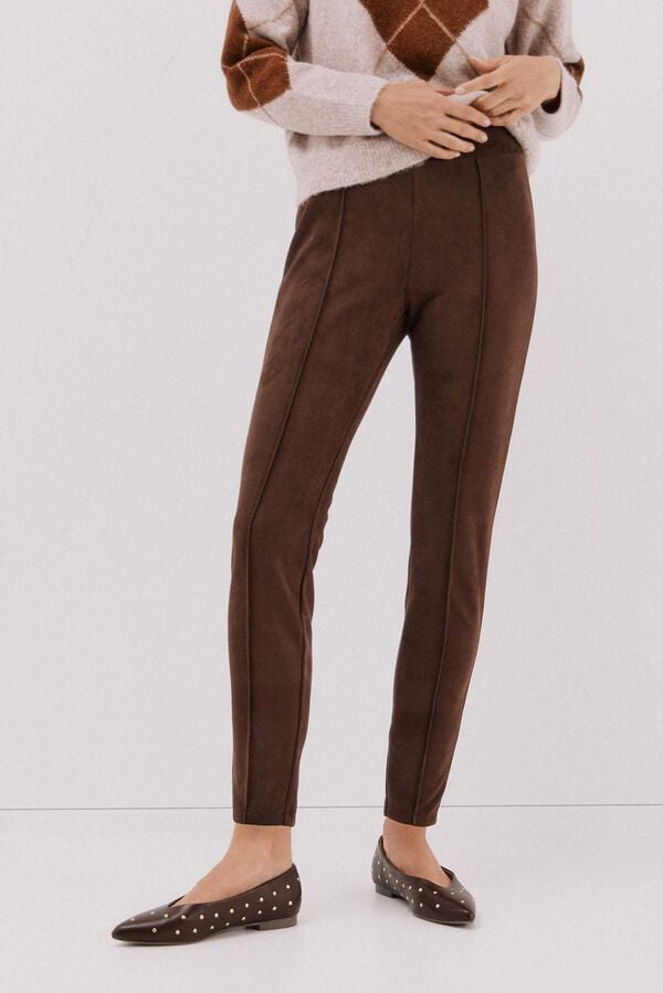 Cortefiel Women's suede effect leggings Beige