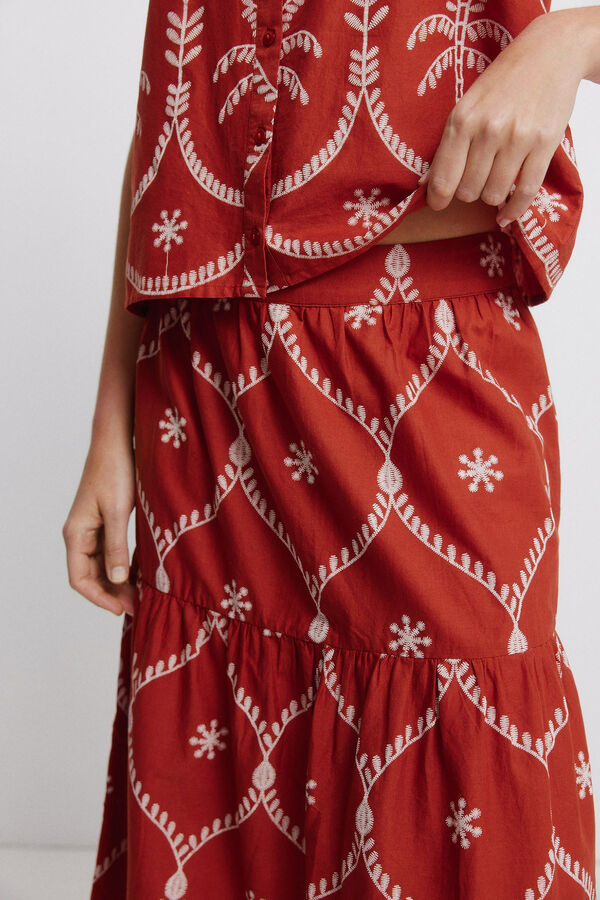 Vila Saia midi estampado tropical Laranja