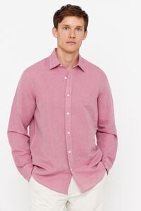 Cortefiel Camisa lino algodón liso Rosa