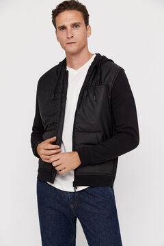 Cortefiel Combined fabric hooded cardigan  Black
