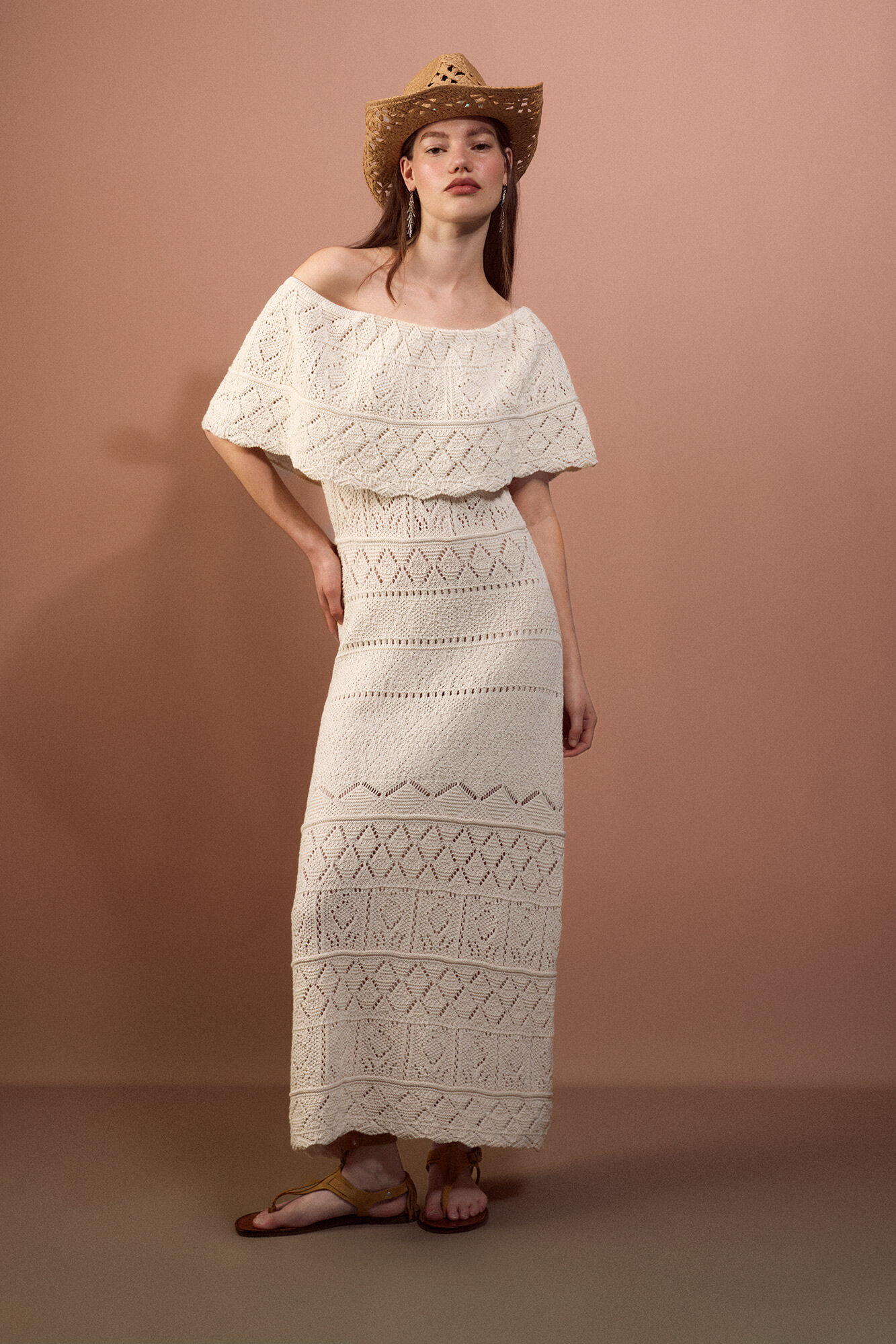 Slowlove Vestido decote rendado com folho