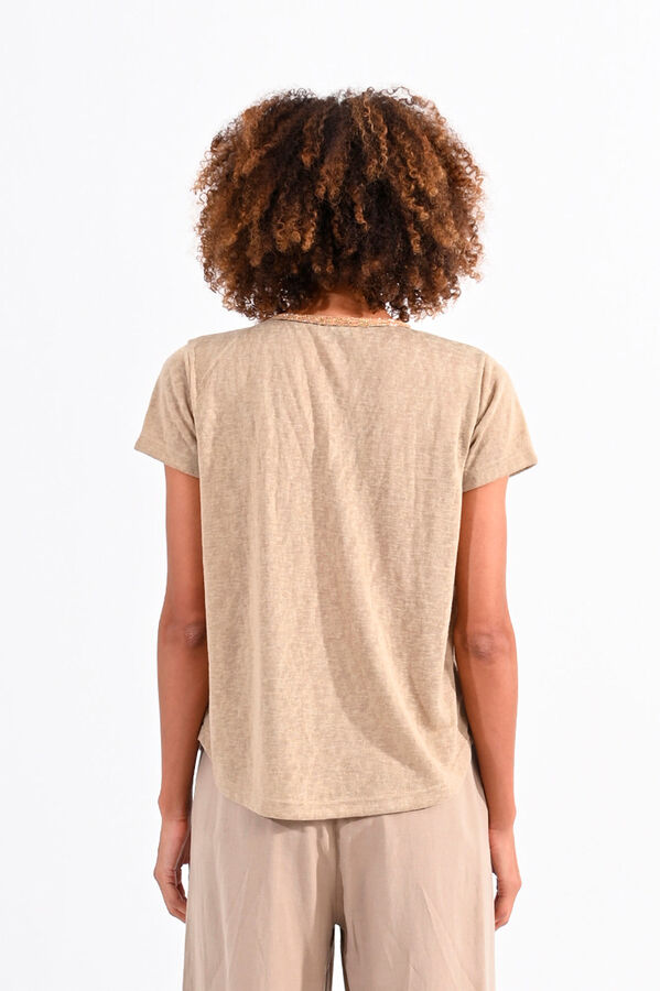 Cortefiel Women's short-sleeved T-shirt with detail on the neckline Beige