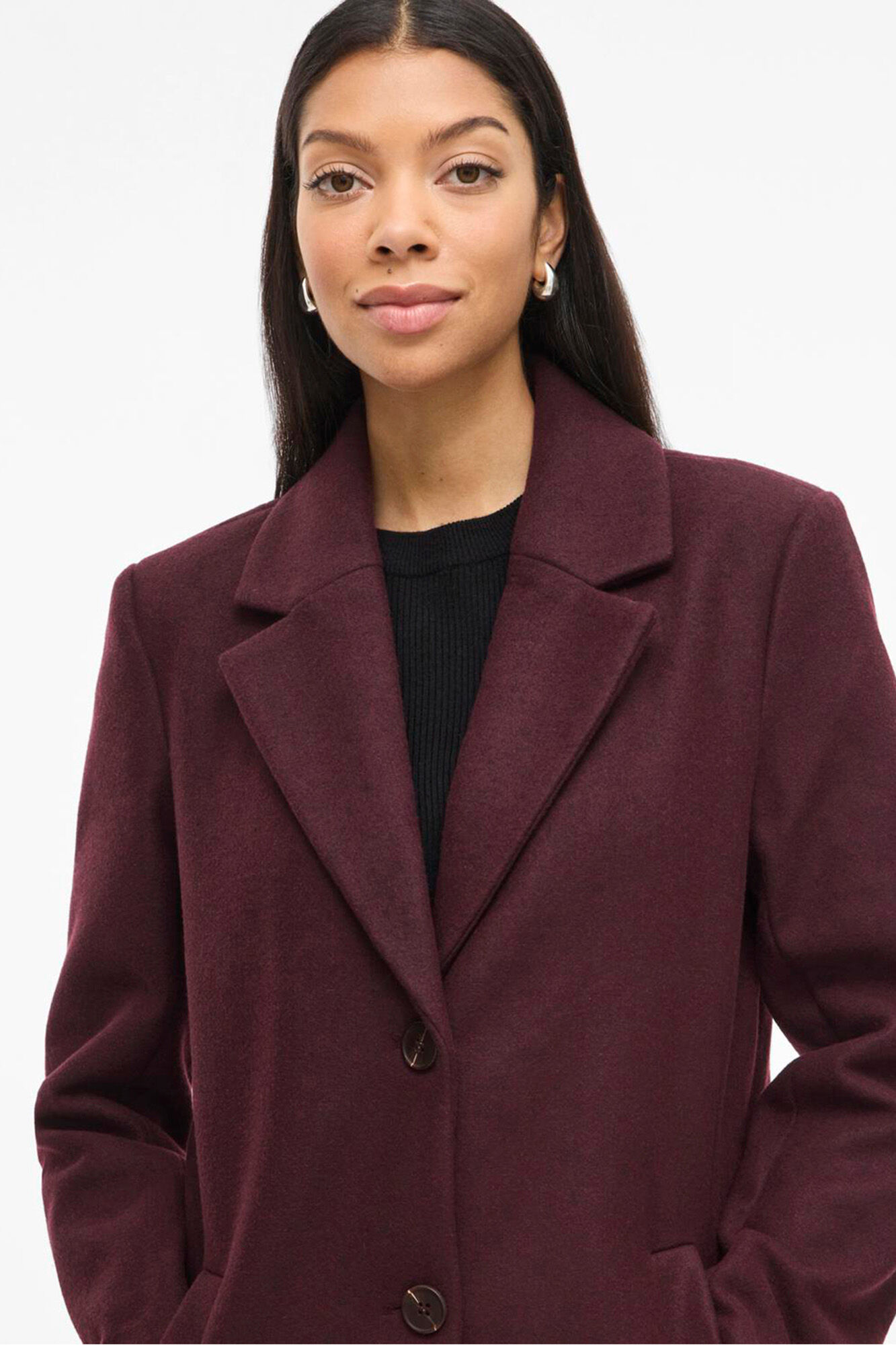 Vila Sobretudo de tecido com lapelas