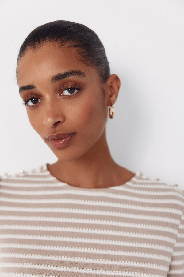 Cortefiel Striped structured t-shirt Kaki