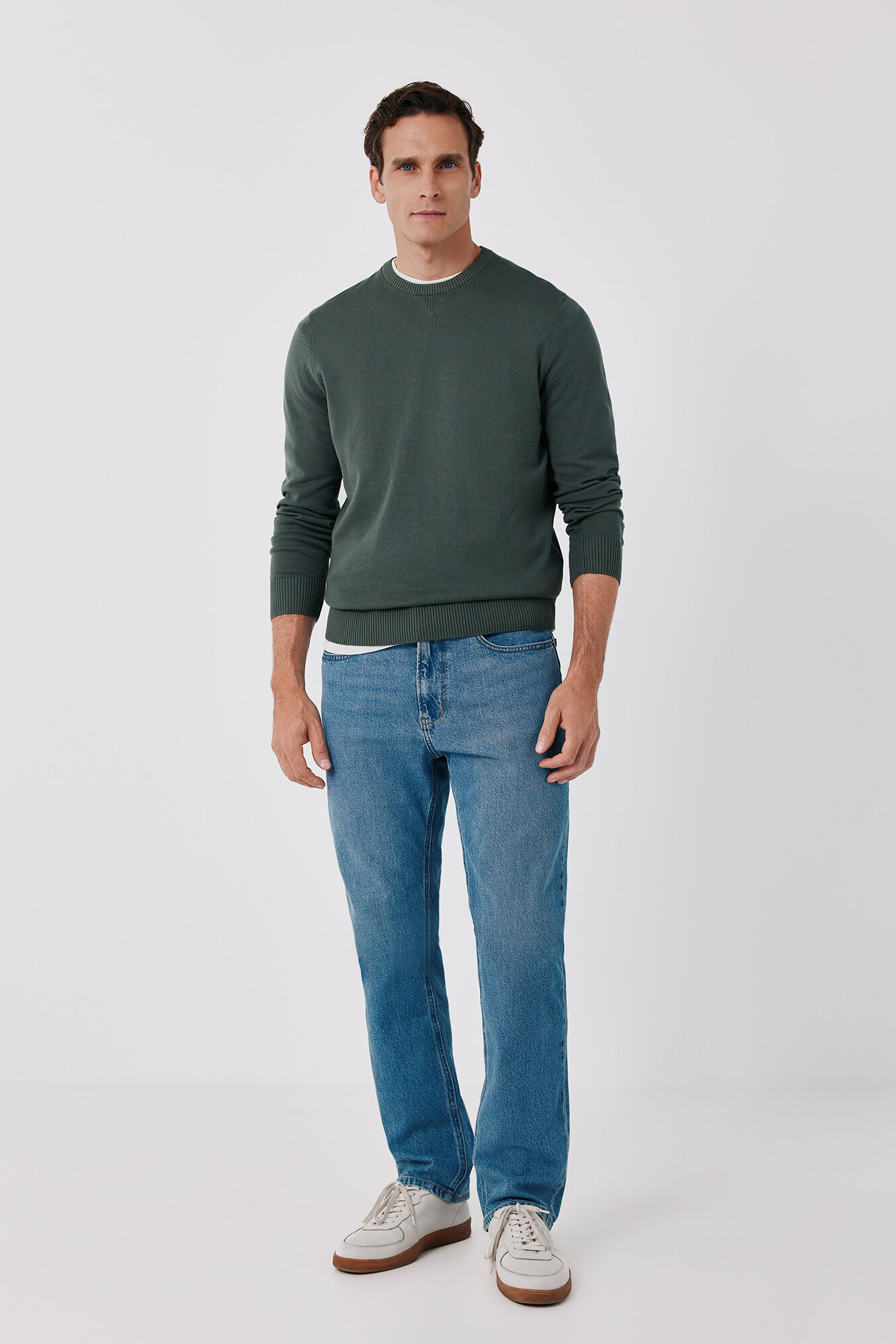 Cortefiel Cotton fine knit round neck jumper