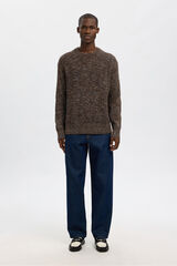 Selected Camisola de gola caixa 100% algodão orgânico Castanho