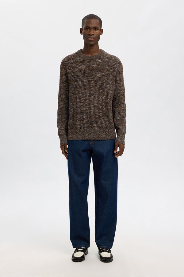 Selected Camisola de gola caixa 100% algodão orgânico Castanho