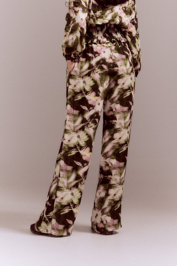 Cortefiel Long flowing trousers Printed green