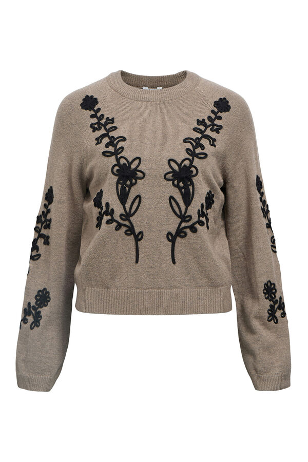 Object Camisola de malha bordado com flores Cinzento