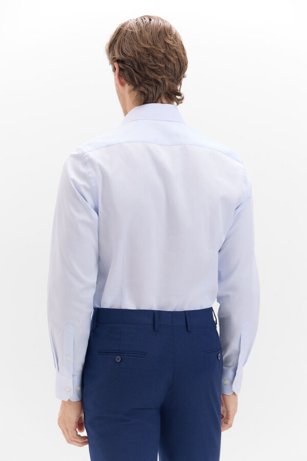 Cortefiel Plain slim-fit easy-iron dress shirt Blue