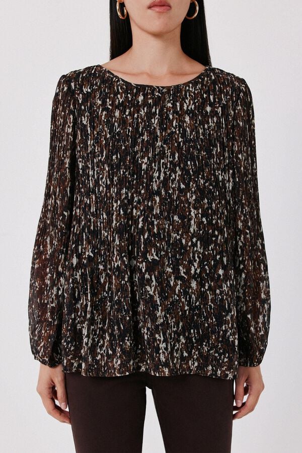 Cortefiel Pleated blouse Printed brown