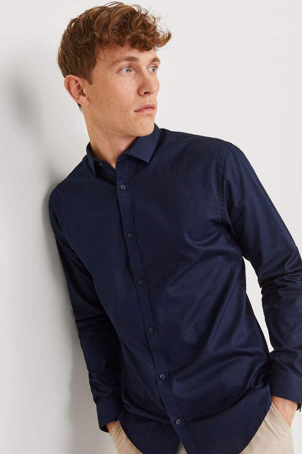 Jack & Jones Camisa slim fit em algod&atilde;o Azul