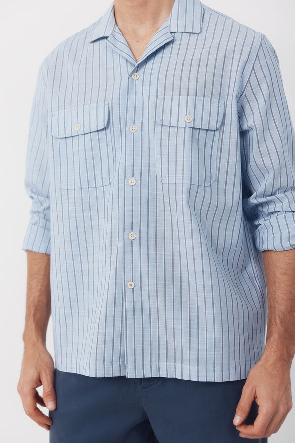 Cortefiel Camisa cuello bowling manga larga Azul