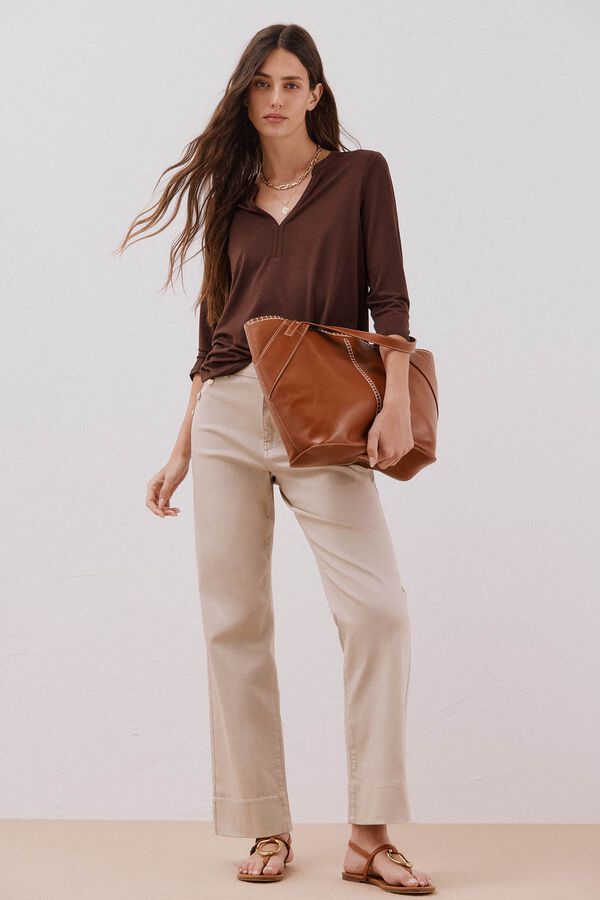 Cortefiel Basic mandarin neckline -shirt Dark brown