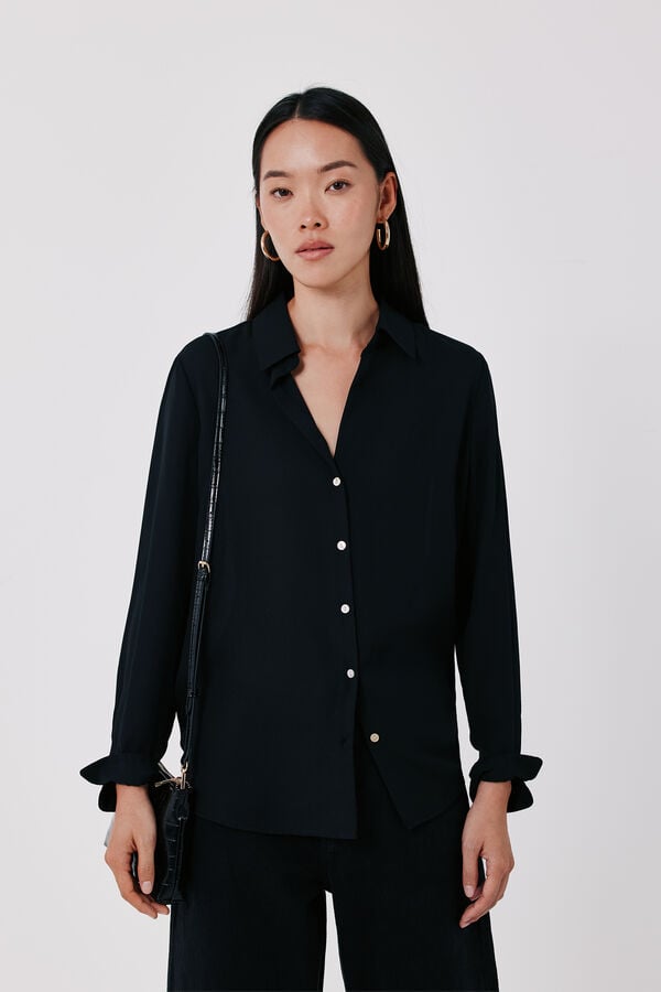 Cortefiel Camisa fluida crepe Negro
