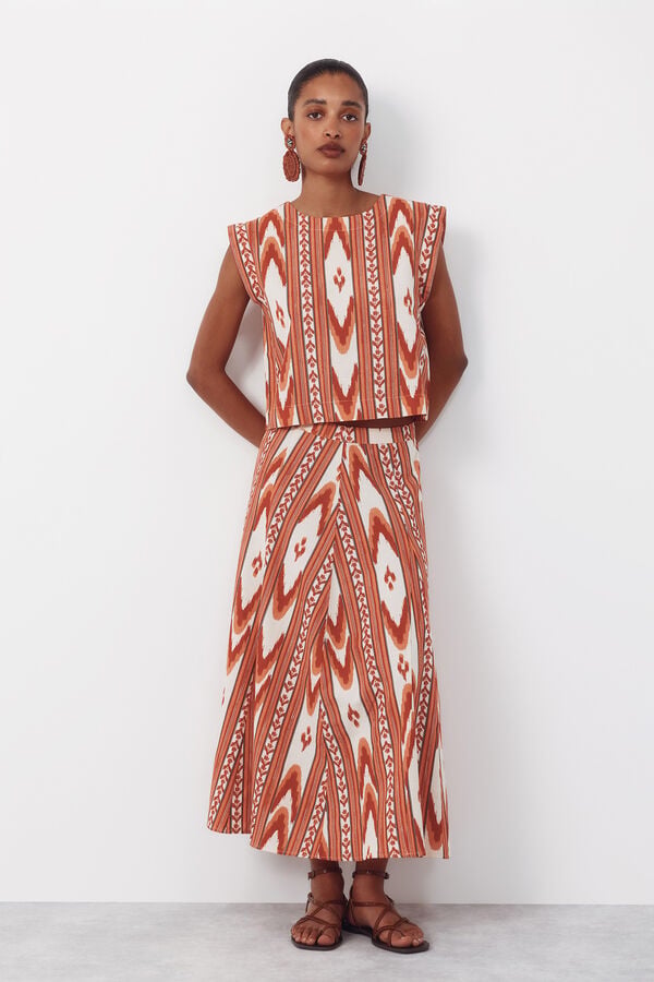 Cortefiel Printed skirt Printed red