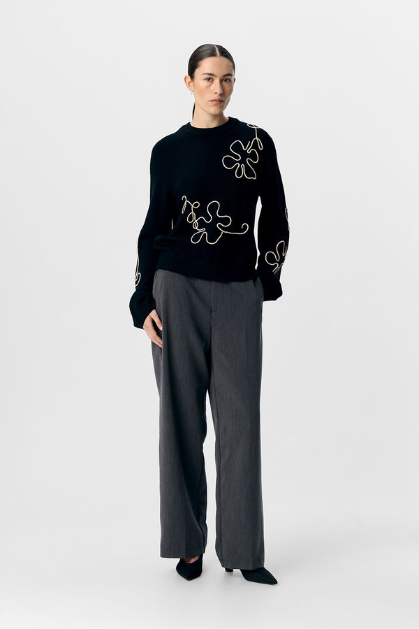 Object Camisola de malha bordado com flores Cinzento