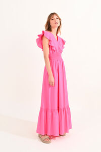 Cortefiel Dress with short butterfly sleeves with ruffles Fuchsia