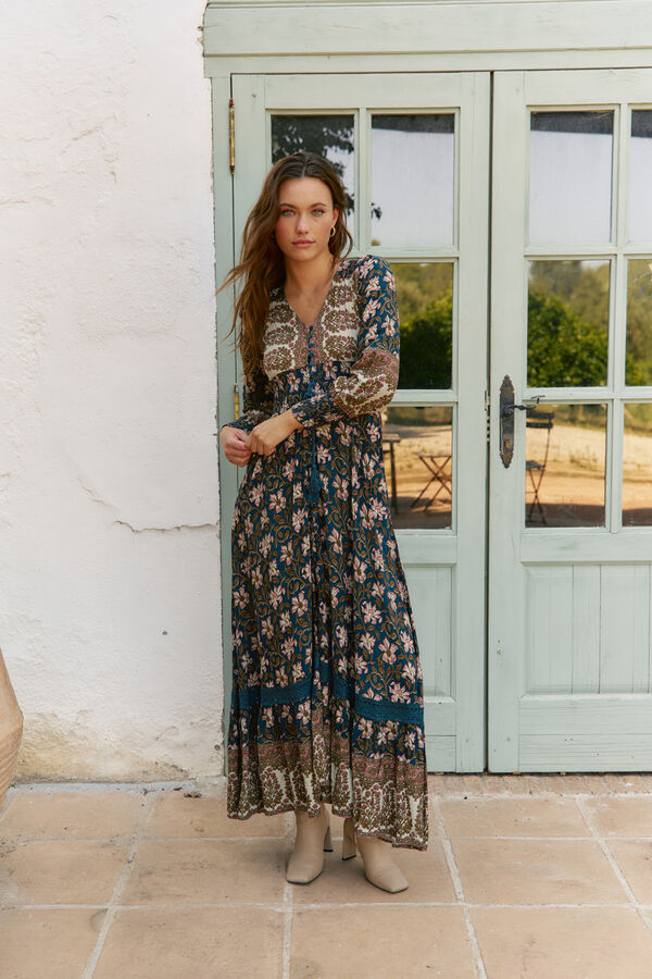 Jaase Vestido longo Sabrina com estampado de monarca Preto