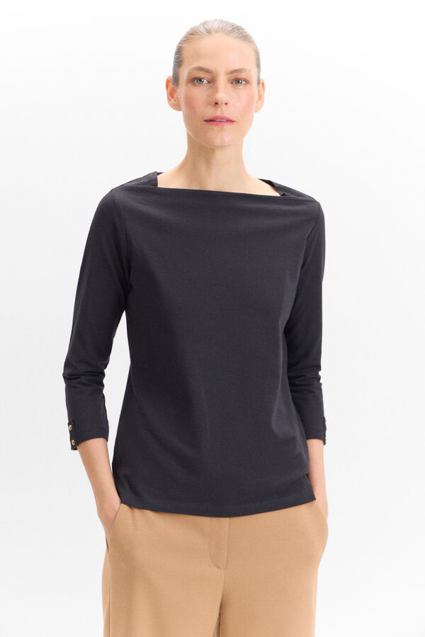 Cortefiel Essential boat neck T-shirt Black