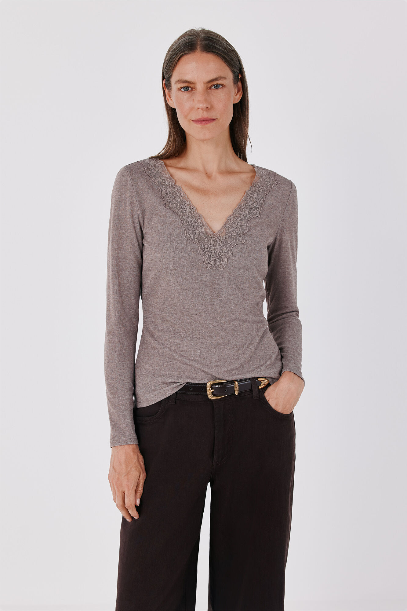Cortefiel Lace neckline T-shirt