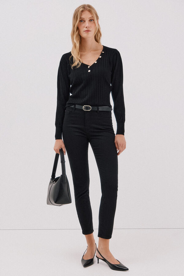 Cortefiel V-neck jumper with buttons Black