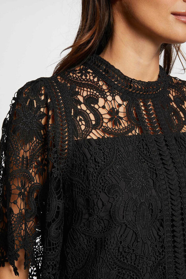 Cortefiel Short-sleeved lace top Black