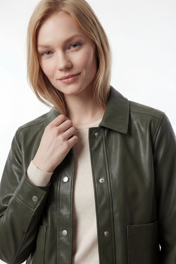 Vila Casaco de couro sint&eacute;tico com bot&otilde;es Verde