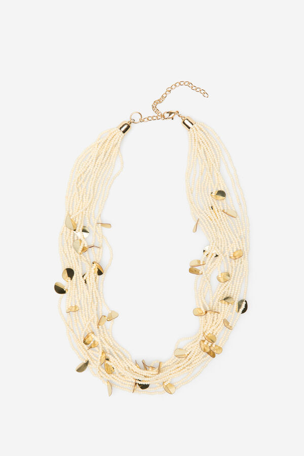 Cortefiel Collar largo de cuentas y hojas Blanco